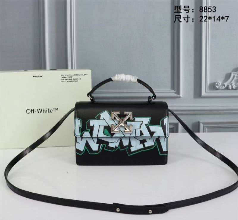 Off White Leather Hand Held Black Graffity Jitney 1 4 Shoulder Bag 8853 Black Graffity Sale