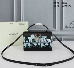 Off White Leather Hand Held Black Graffity Jitney 1 4 Shoulder Bag 8853 Black Graffity Sale