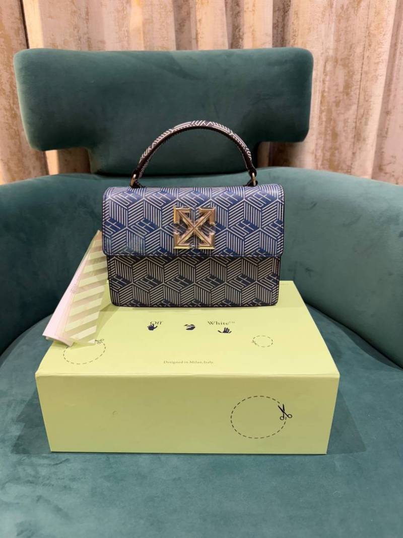 Off White Leather Blue White Monogram Jitney 1 4 Shoulder Bag Blue White 8853 Sale