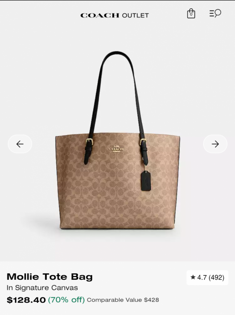 Coach Mollie Tote Signature Bag Premium Quality With Dust Bag Khakhi Black 5500