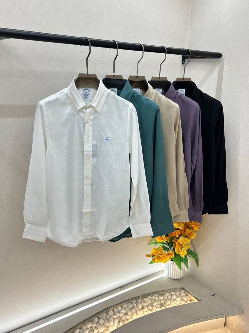 Brooks Brothers Linen White Embroidery Logo Premium Shirts F4039 WH