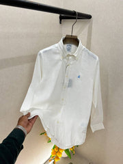 Brooks Brothers Linen White Embroidery Logo Premium Shirts F4039 WH