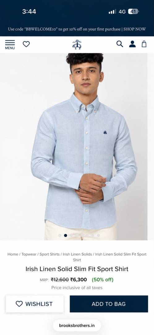 Brooks Brother Chest Logo Full Sleeves Shirt Sky