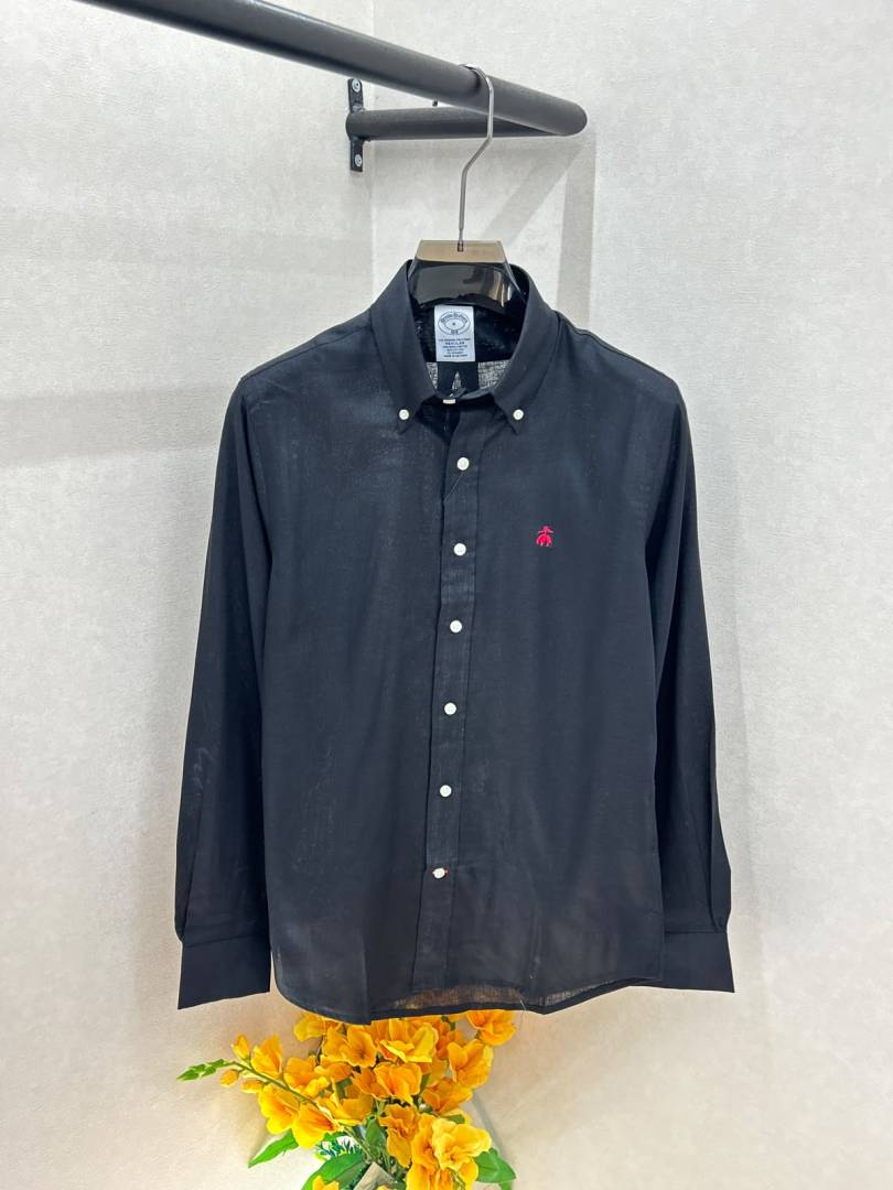 Brooks Brothers Linen Black Embroidery Logo Premium Shirts F4039 BL