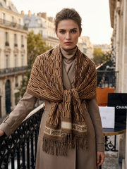 Miss Dior Oblique Geometric Pattern Wool Blend Scarf Coffee & Brown With Carry Bag MD01