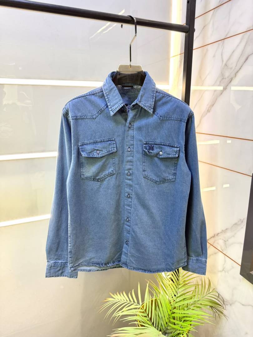 Amiri Blue Embroidery Back Print Super Premium Denim Shirts F5140 BU