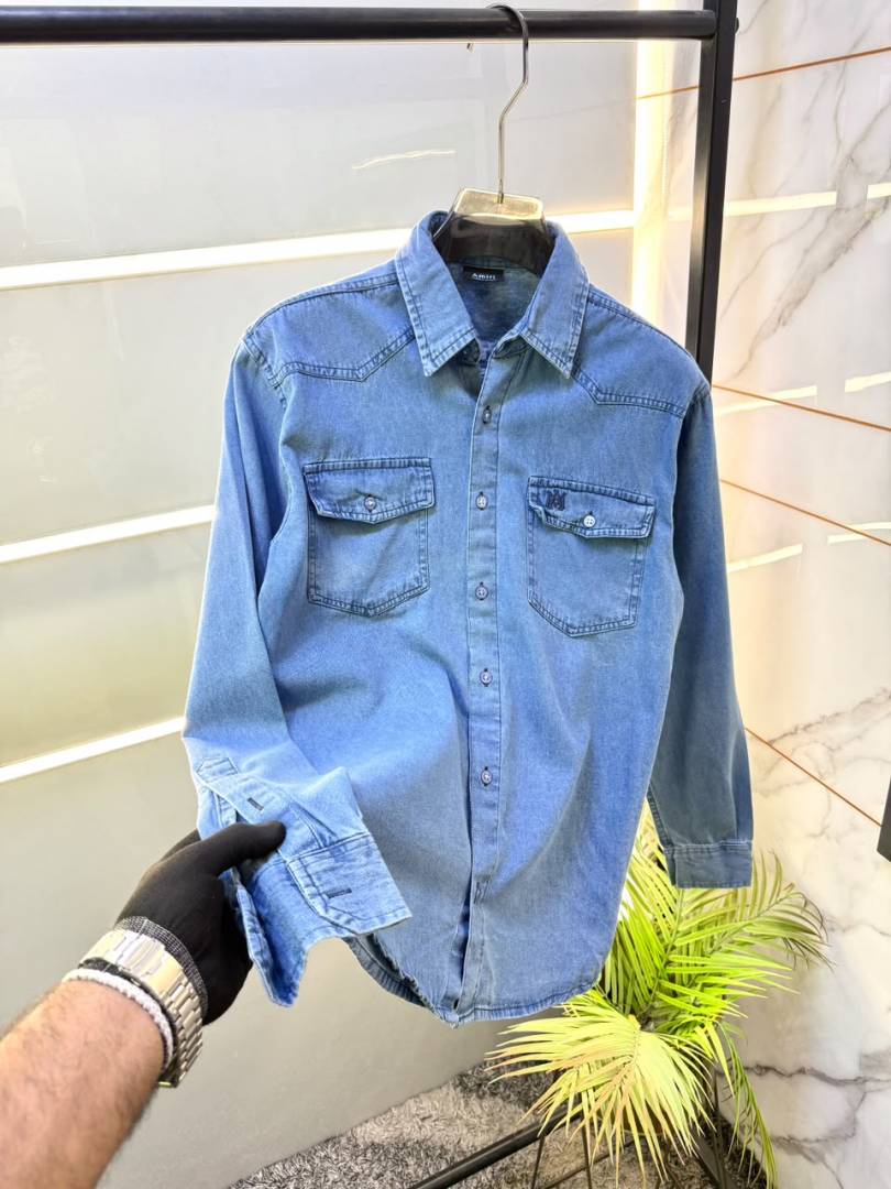 Amiri Blue Embroidery Back Print Super Premium Denim Shirts F5140 BU