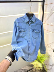 Amiri Blue Embroidery Back Print Super Premium Denim Shirts F5140 BU
