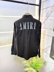 Amiri Black Embroidery Back Print Super Premium Denim Shirts F5140 BL