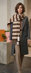 Miu Miu Logo Stripe Fringed Wool Blend Scarf Brown & Beige With Carry Bag M1