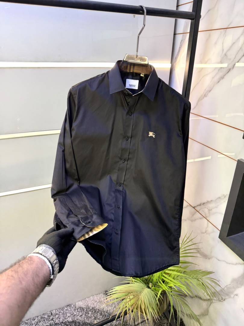 Burberry Logo Black Premium Shirt With Brand Box Packing and Carry Bag F4073 BL