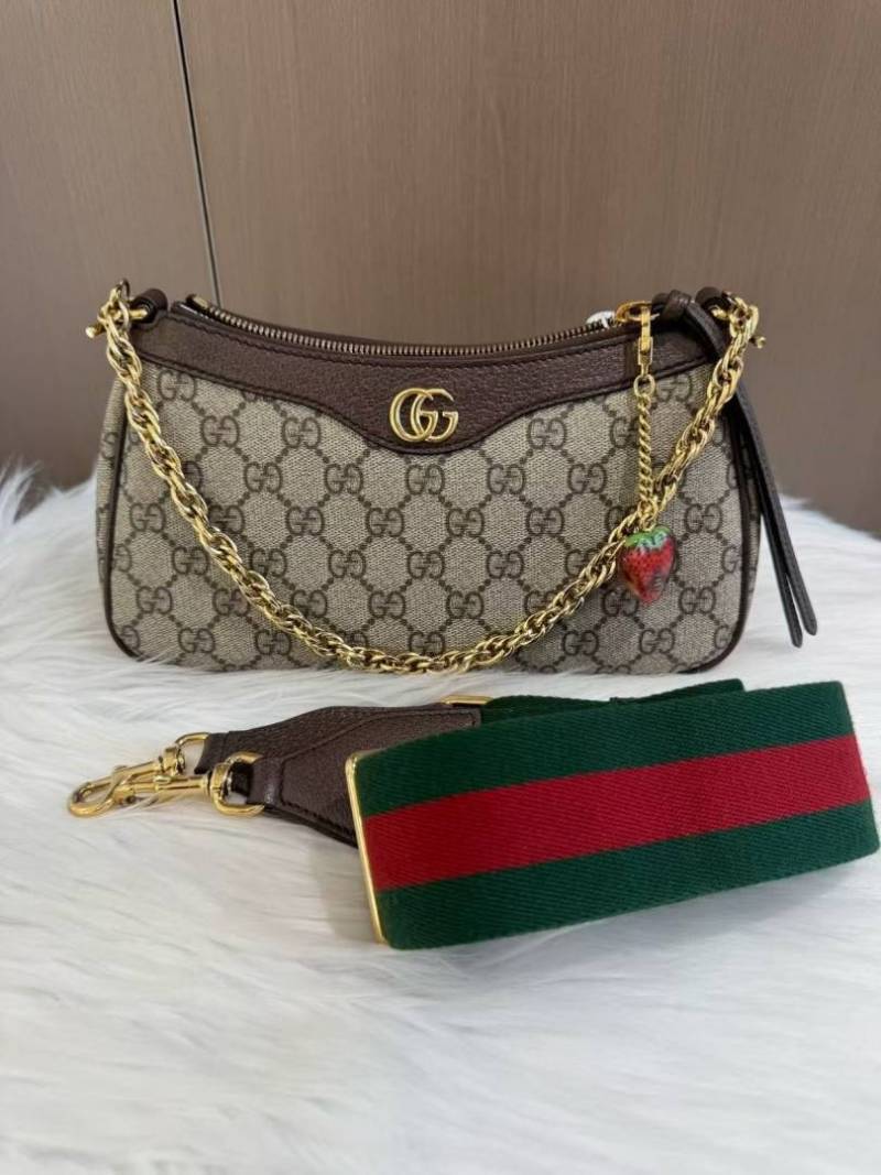 Gucci Ophidia GG Supreme Shoulder Bag With OG Box Dust Cover & Carry Bag G735132 Coffee Brown Strawberry