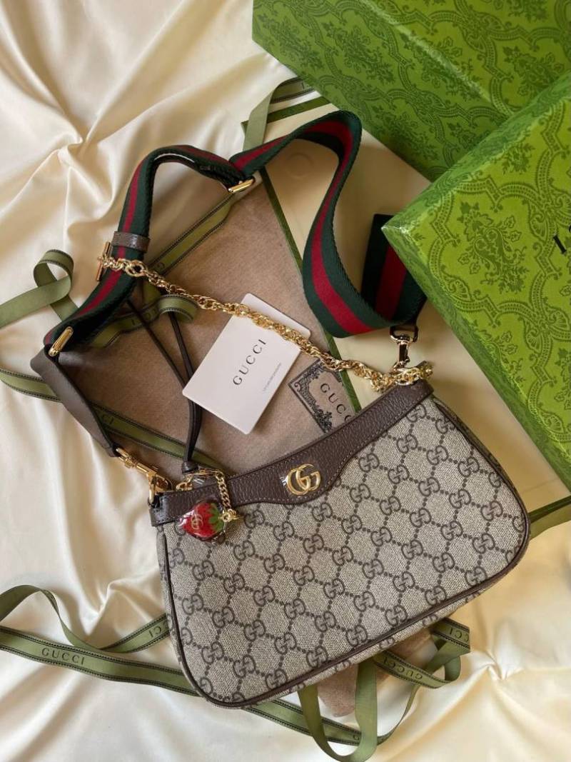 Gucci Ophidia GG Supreme Shoulder Bag With OG Box Dust Cover & Carry Bag G735132 Coffee Brown Strawberry