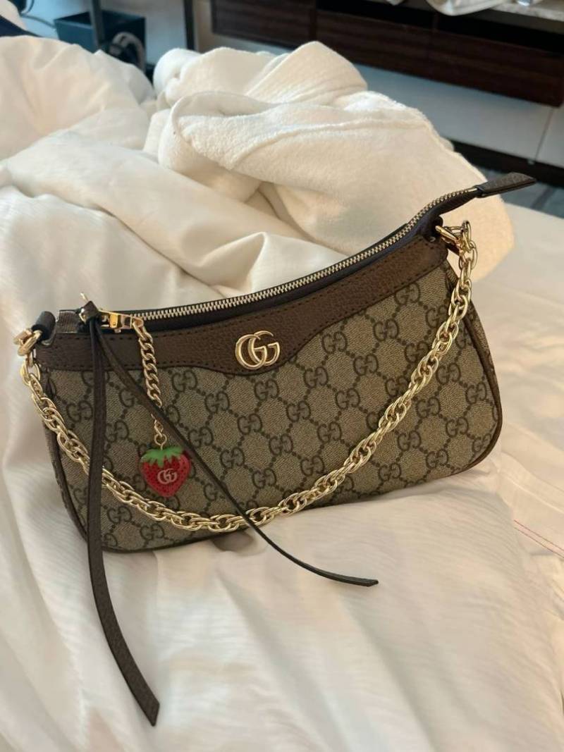 Gucci Ophidia GG Supreme Shoulder Bag With OG Box Dust Cover & Carry Bag G735132 Coffee Brown Strawberry