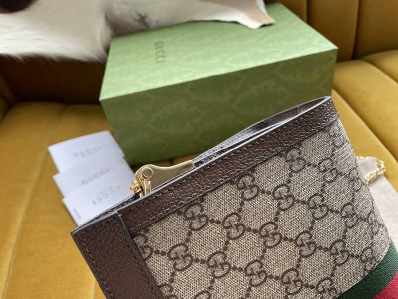 Gucci Medium Ophidia Monogram Stripe Shoulder Bag With OG Box Dust Bag 503877 Coffee
