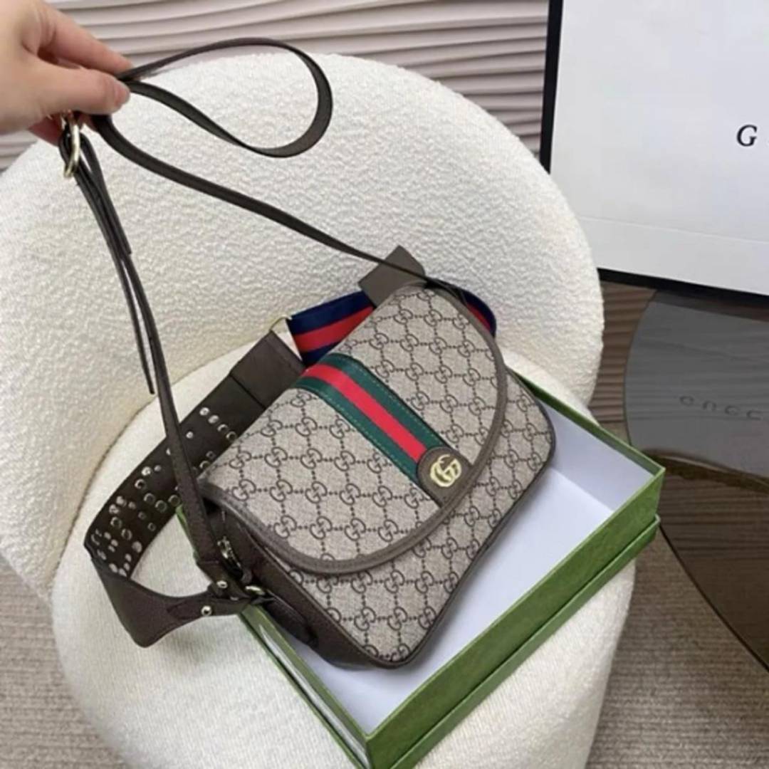 Gucci Ophidia GG Supreme Monogram Web Studded Flap Shoulder Bag With OG Box Dust Cover & Carry Bag 722117