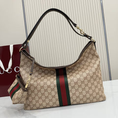 Gucci Web Large Shoulder Bag With Pouch In Sand & Brown GG Tote Bag With Dust Cover A008