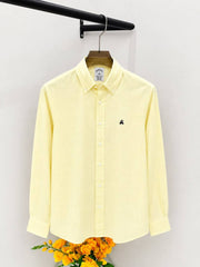 Brooks Brothers Linen Yellow Embroidery Logo Premium Shirts F4039 YE