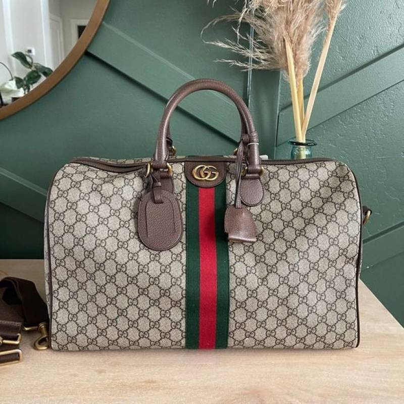 Gucci Savoy Medium Duffle Bag With Dust Cover & Carry Bag 57510 Apricot Coffee