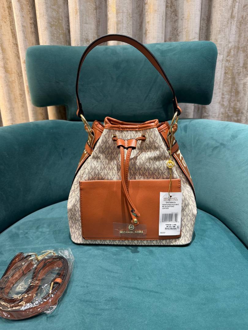 Michael Kors Maeve Medium Bucket Bag With Dust Bag Beige Brown 100829