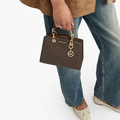Michael Kors Cynthia Small Signature Logo Satchel With Carry Bag Coffee Brown 2427