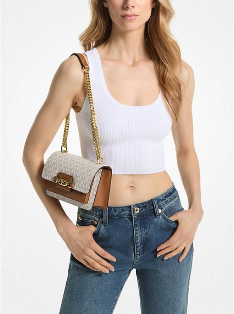 Michael Kors MK Heather Shoulder Bag With OG Box & Dust Bag (100836 Beige Brown)