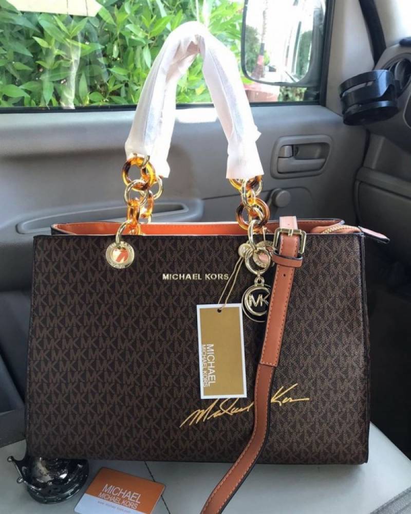 Michael Kors Cynthia Signature Bag With Dust Bag (5340 Coffee Brown) Fix