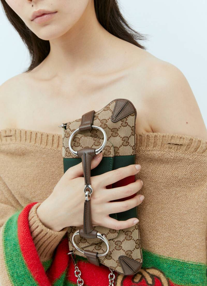 Gucci Beige Horsebit Chain Shoulder Bag With OG Box Dust Cover Carry Bag 764339