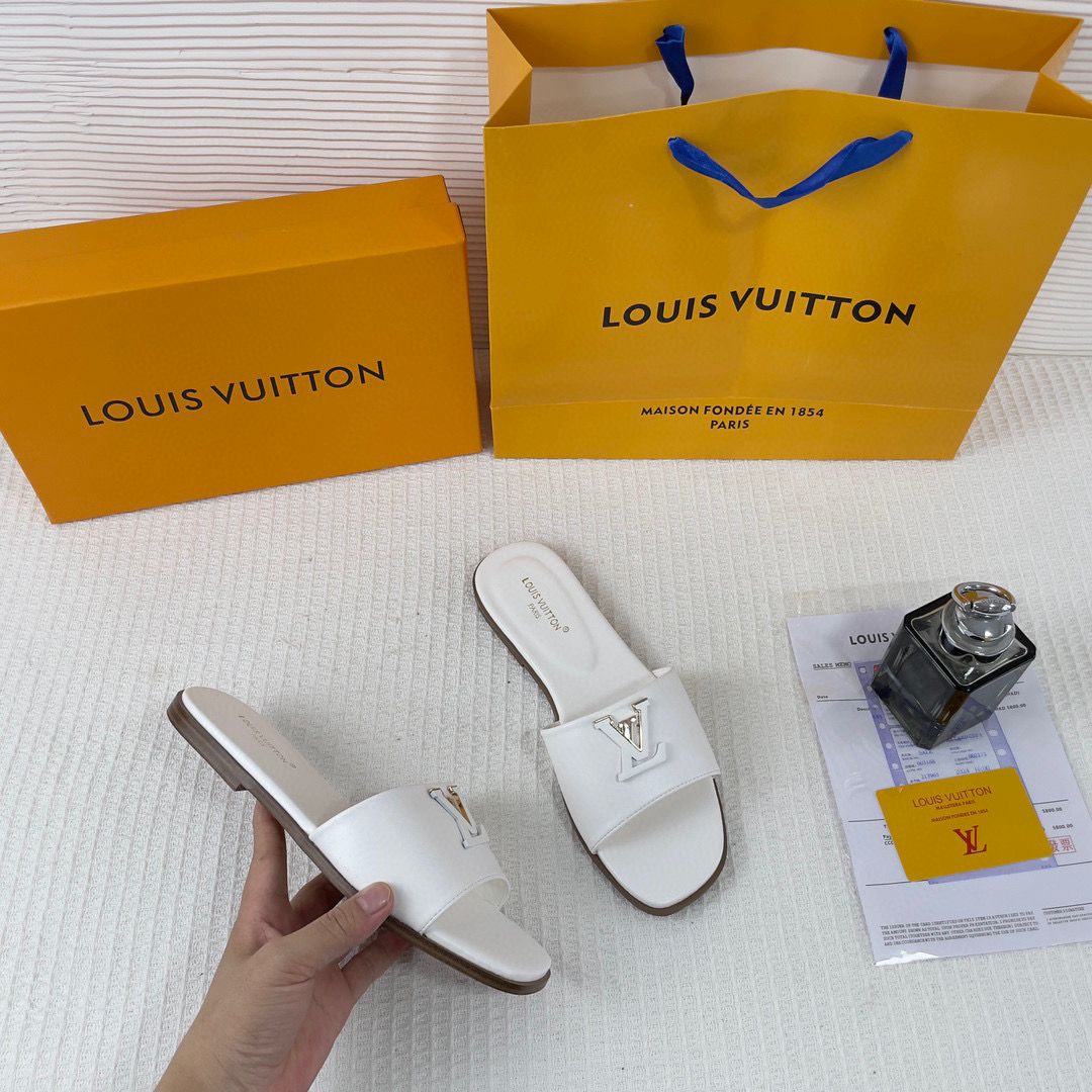 Louis Vuitton LV Mare Flat Mule White With OG Box & Carry Bag