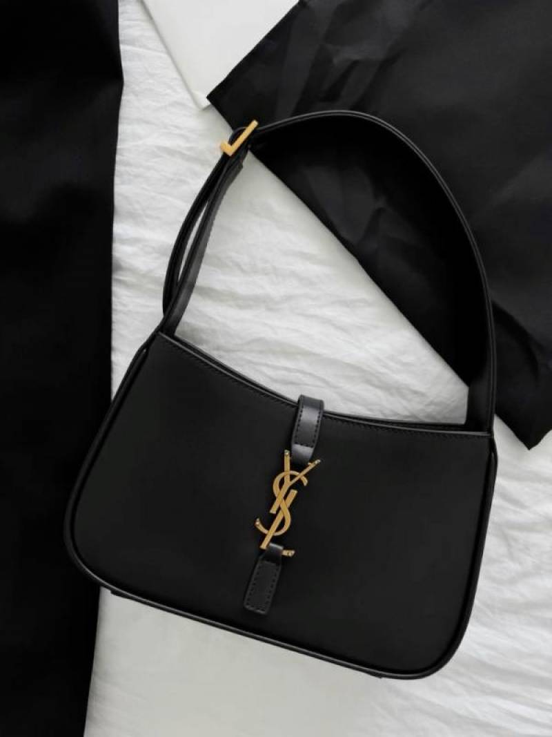 Ysl Saint Laurent Hobo Black Gold Leather Shoulder Bag With OG Box & Dust Bag 6030 Black Gold