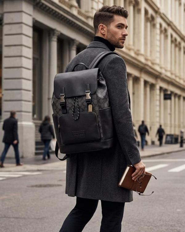 Coach Rivington Backpack Black Signature Canvas Unisex Backpack With Dust Cover 058 Black