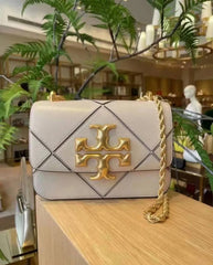 Tory Burch Eleanor Diamond Quilted Leather Shoulder Bag White With OG Box Dust Cover 2123