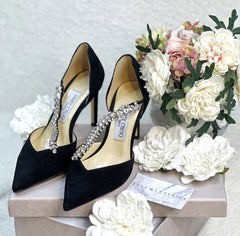 Jimmy Choo Stevie Black Suede Leather Heels With Original Box and Carry Bag