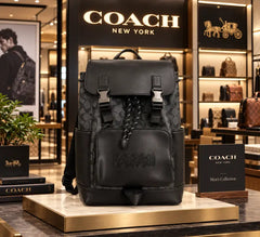 Coach Charter Backpack in Signature Canvas with Embossed Logo Front Pocket Leather Flap & Dual Buckle Closures (0581)