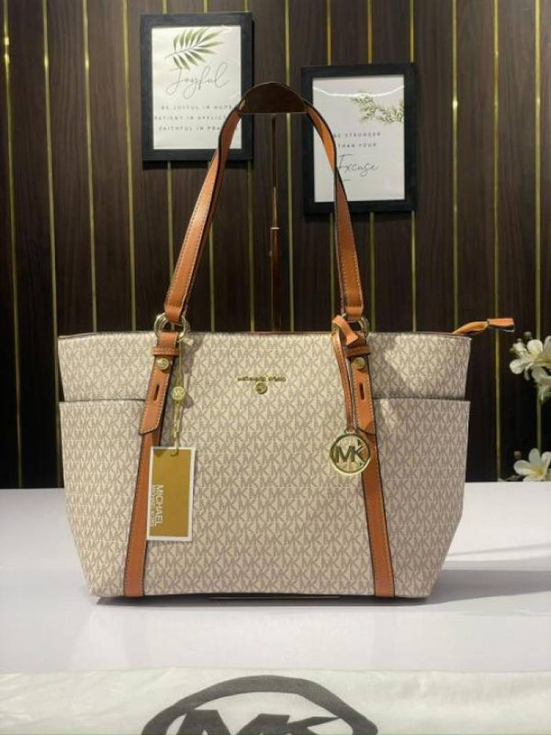 Michael Kors MK Sullivan Zipper Tote Bag Beige Brown With Dustbag 3910 Beige Brown