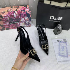 Dolce & Gabbana DG Polished Calfskin Slingback Pumps Black 933-DG