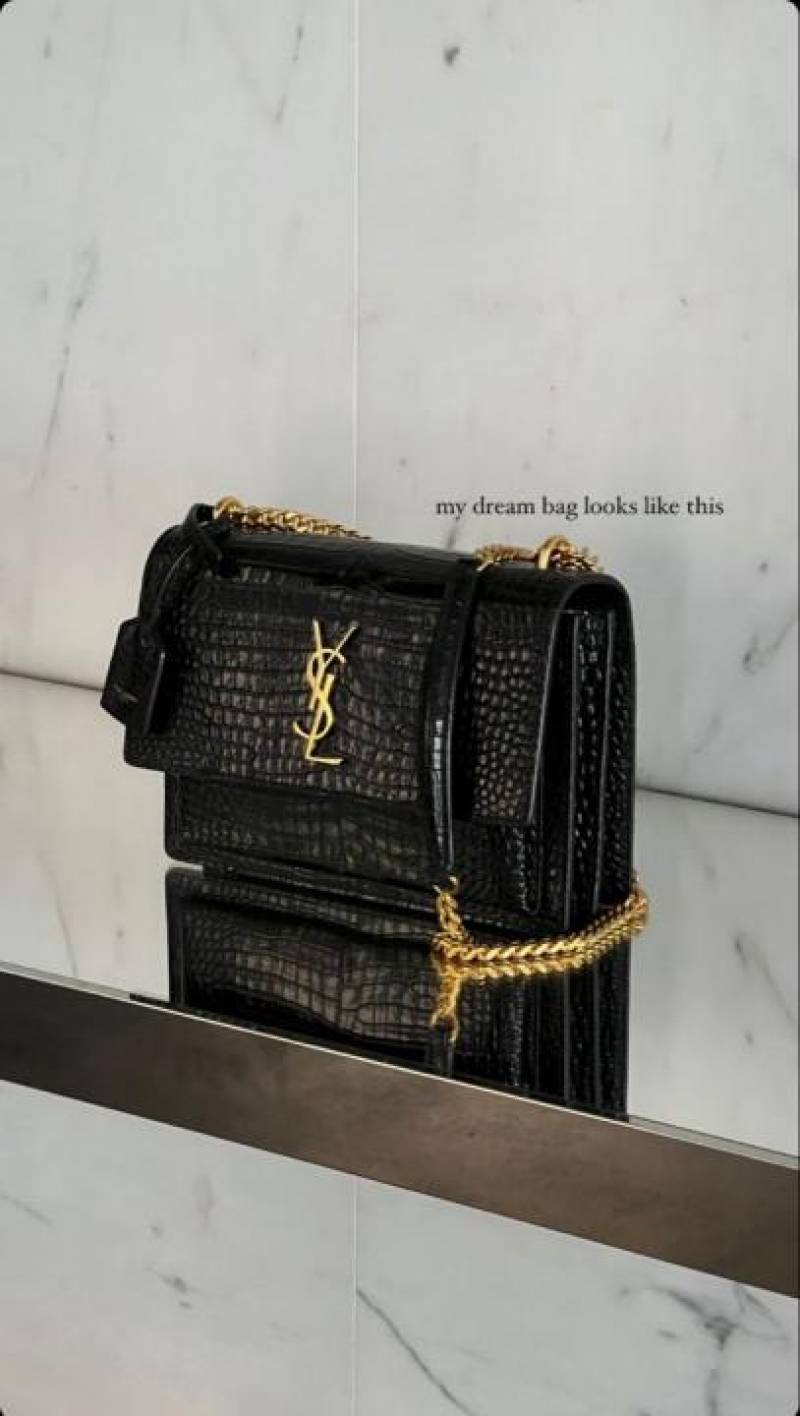 Ysl Saint Laurent Sunset bag Black Croc Embossed Leather With OG Box Dust Cover 25041 Black