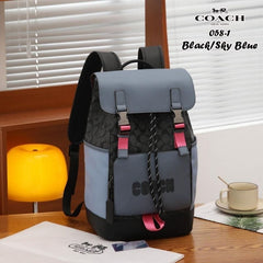 Coach Rivington Backpack Colorblock Black Blue Black Signature Canvas Unisex Backpack With Dust Cover 058-1 Black Blue Black