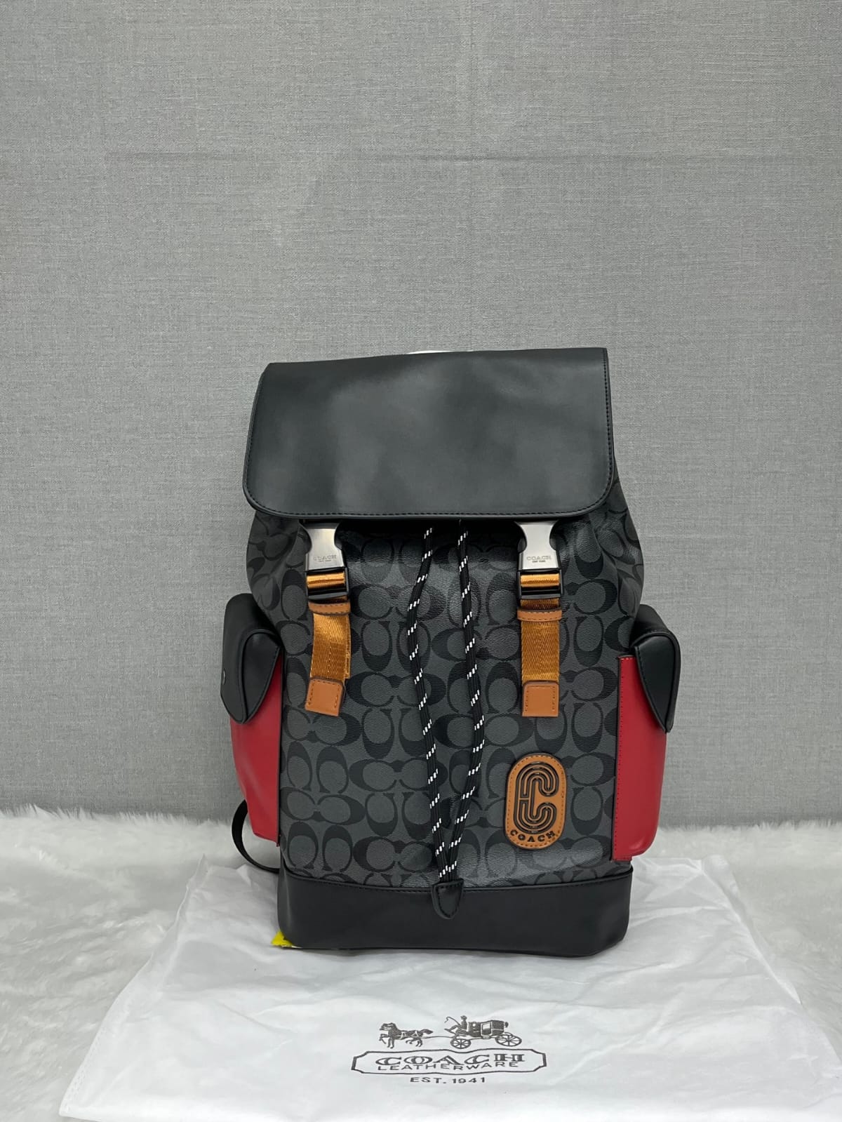 Coach Black-Red Rivington ColorBlock Unisex Backpack With DustCover