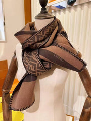 Fendi FF Logo Woolen Scarf Brown Black Design With Polythene