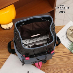 Coach Rivington Backpack Colorblock Black Blue Black Signature Canvas Unisex Backpack With Dust Cover 058-1 Black Blue Black