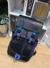 Coach Rivington Backpack Colorblock Black Blue Signature Canvas Unisex Backpack With Dust Cover 058-1 Black Blue