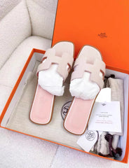 Hermes Paris Oran Flats For Her With OG Box & Carry Bag Light Pink Slide H38-13