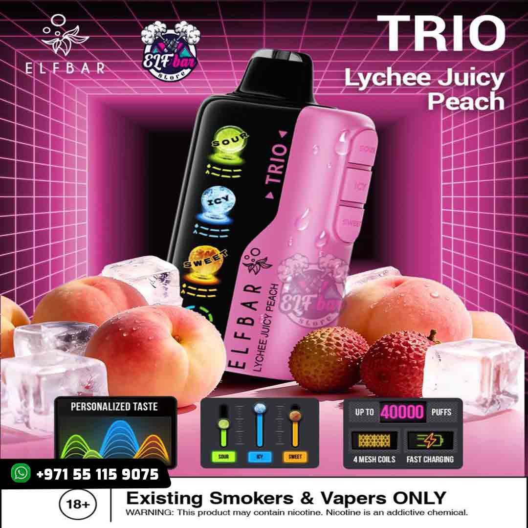 Elfbar trio 40k puffs lychee juicy peach