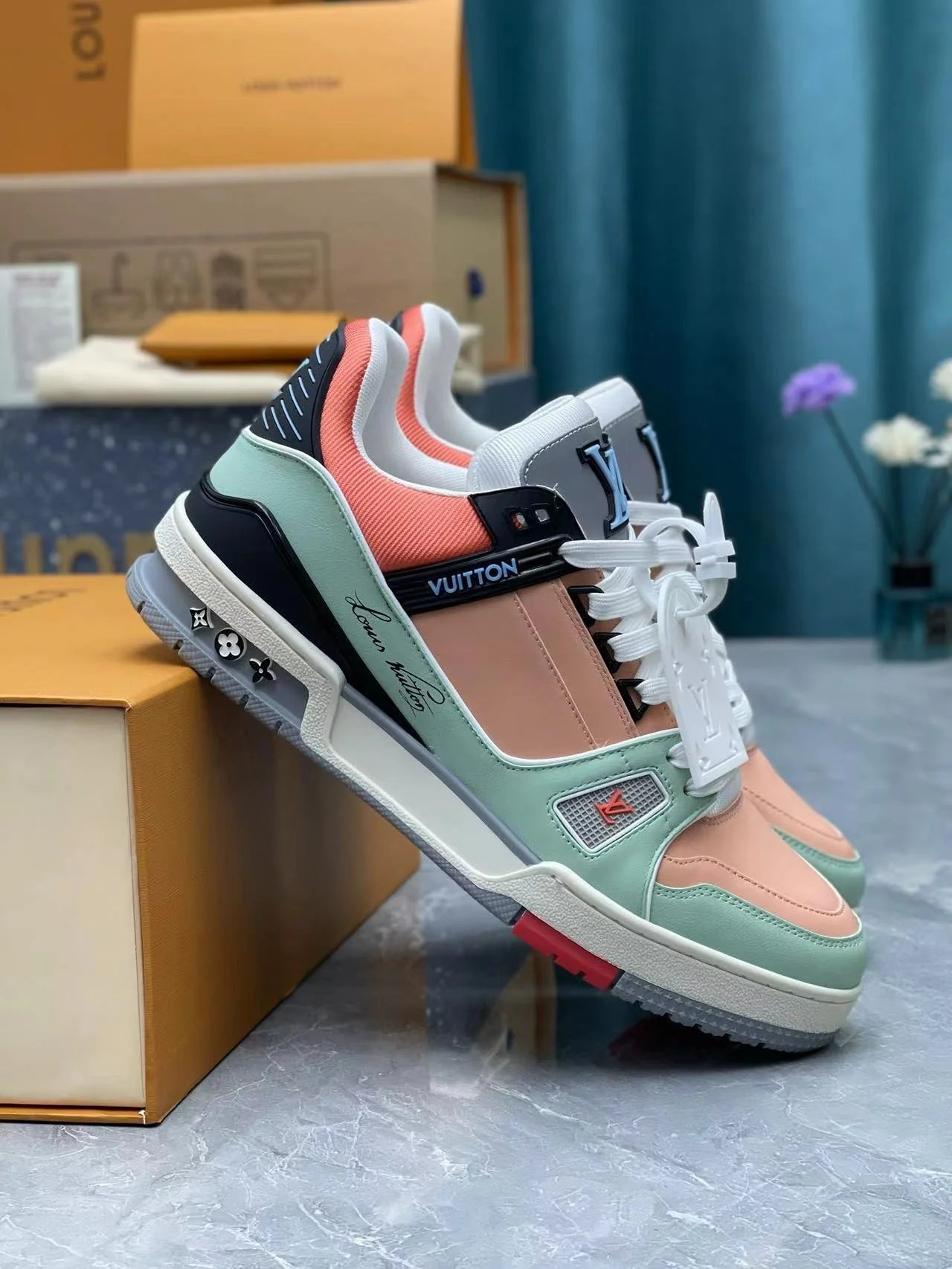 Louis Vuitton Trainer Men's Sneakers Shoes Orange Sage