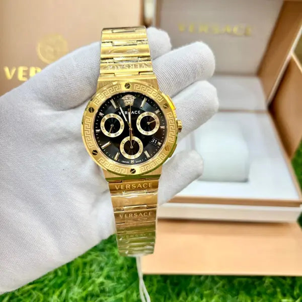 Versace Greca Chronograph Gold Black Authentic Store Quality