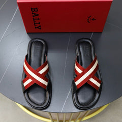 Bally Logo Stripe Slides Premium Black Red