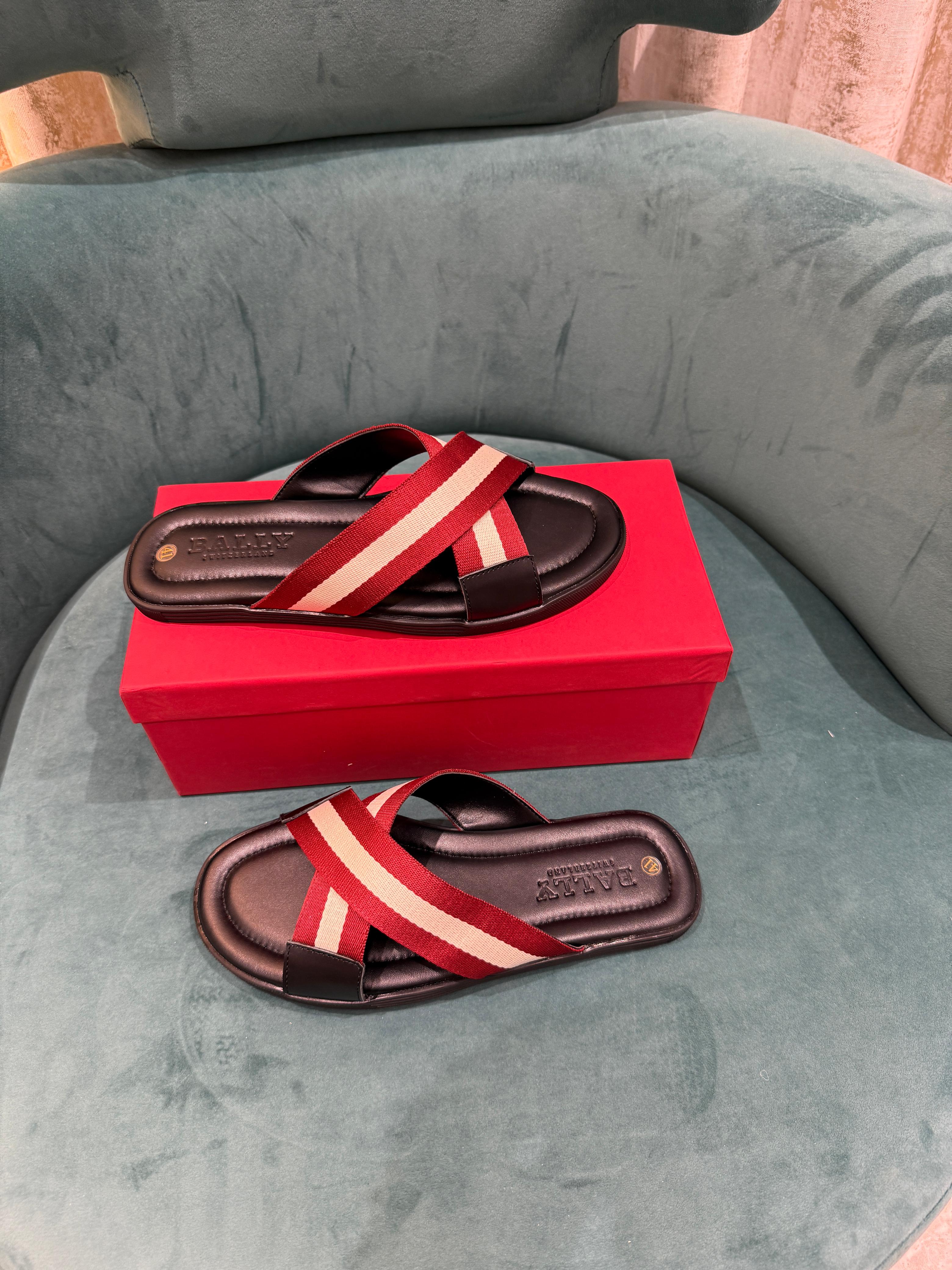 Bally Logo Stripe Slides Premium Black Red