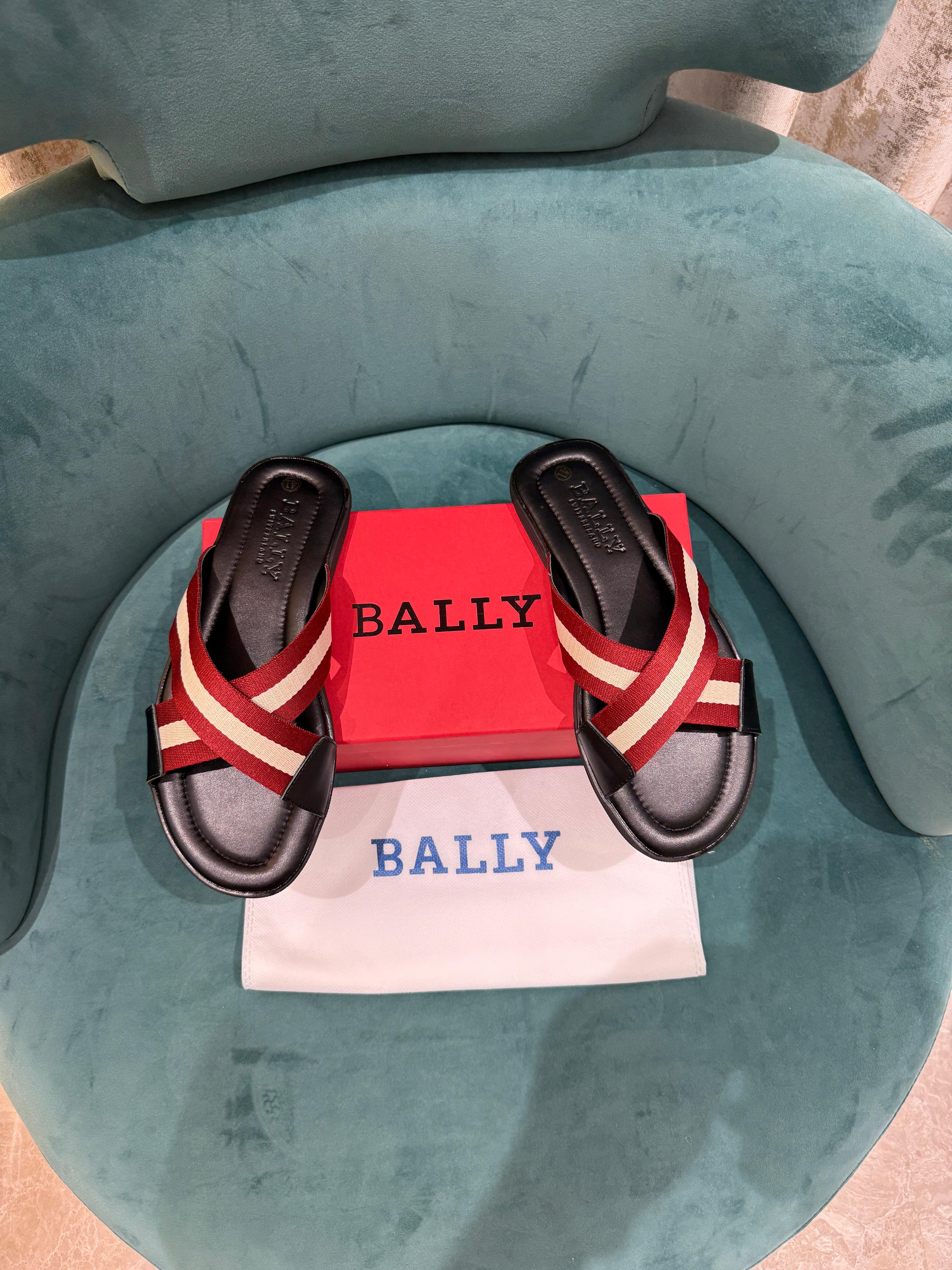 Bally Logo Stripe Slides Premium Black Red