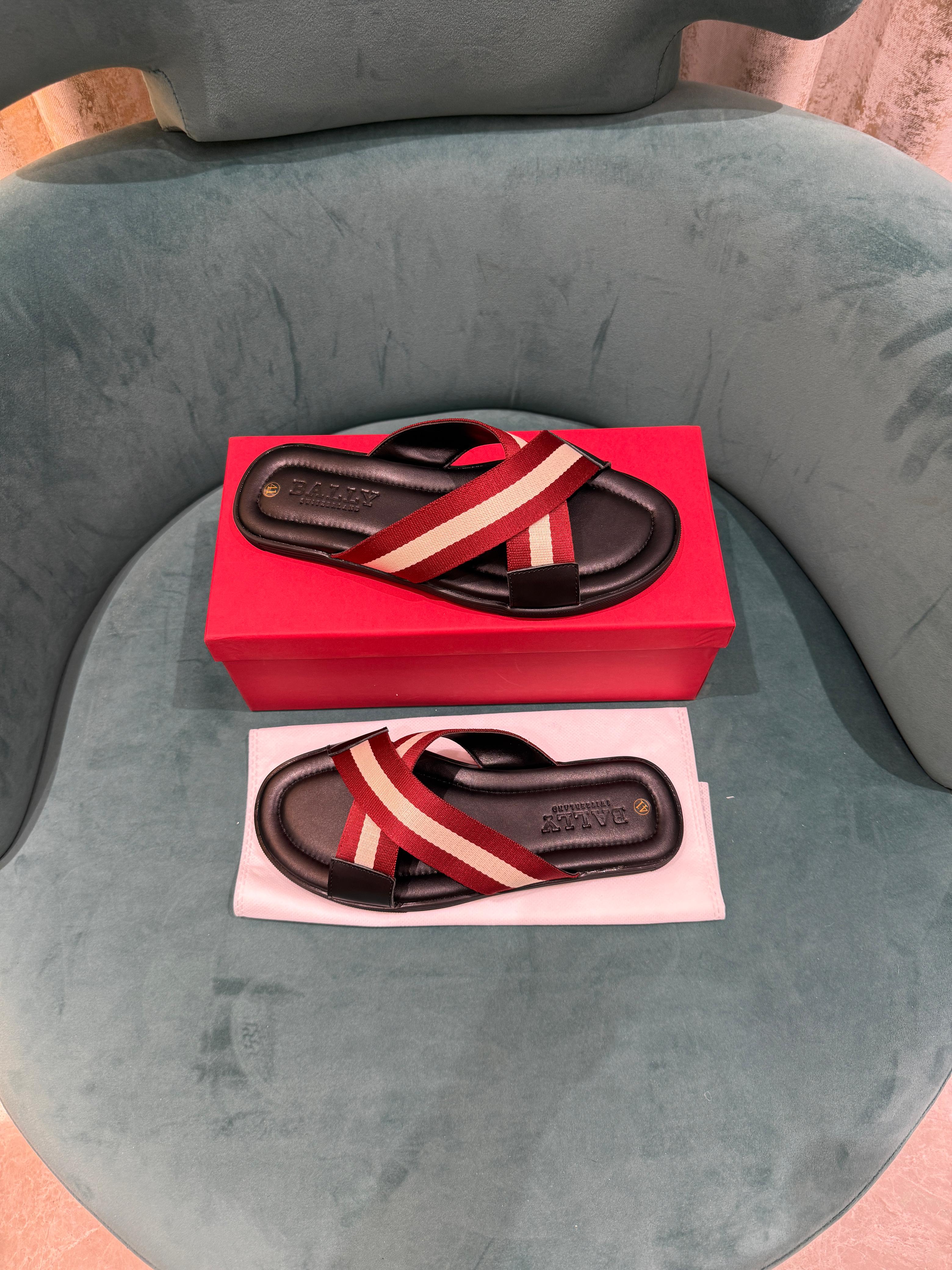 Bally Logo Stripe Slides Premium Black Red